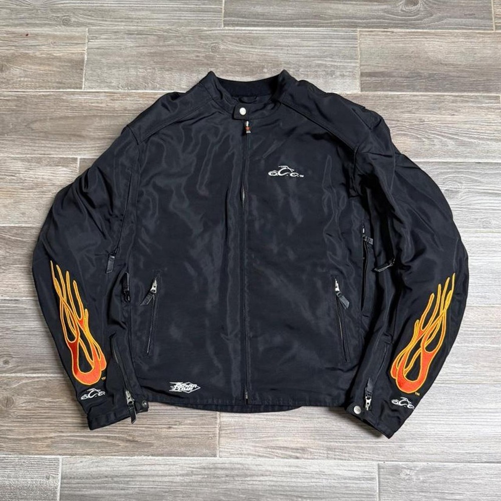 Vintage Y2K west coast choppers type Flame Zip Up motorcycle Jacket size xl